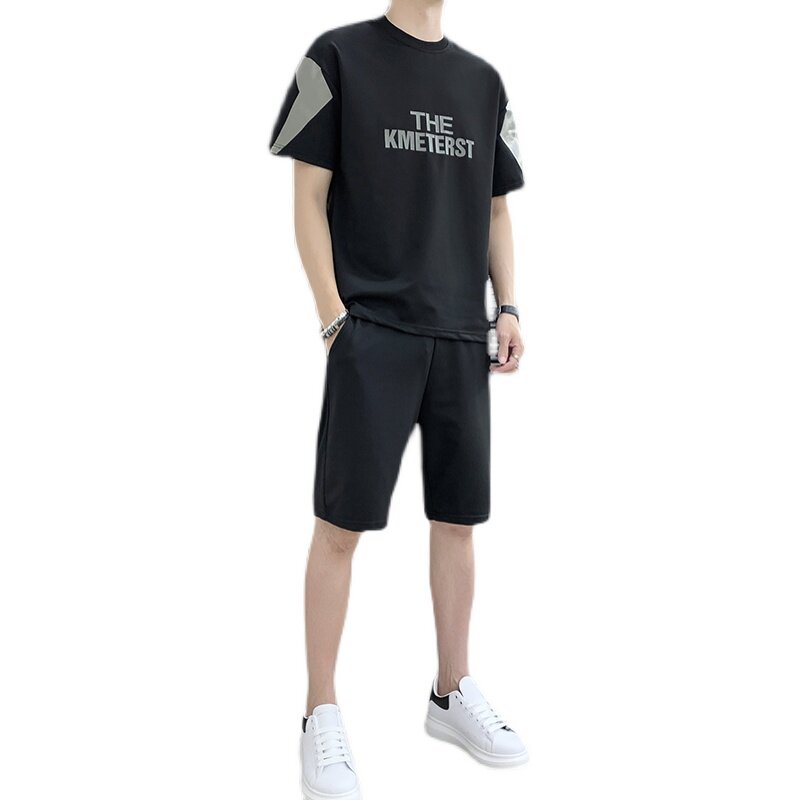 2021新款跑量男士短袖套装T恤休闲时尚印花青少年4002-3503,男装休闲套装,星座1018