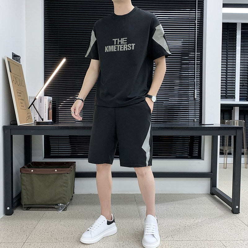 2021新款跑量男士短袖套装T恤休闲时尚印花青少年4002-3503,男装休闲套装,星座1018