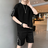 2021新款套装男夏季潮流宽松百搭短袖T恤五分裤4002-8771-P36，男装套装，星座1018