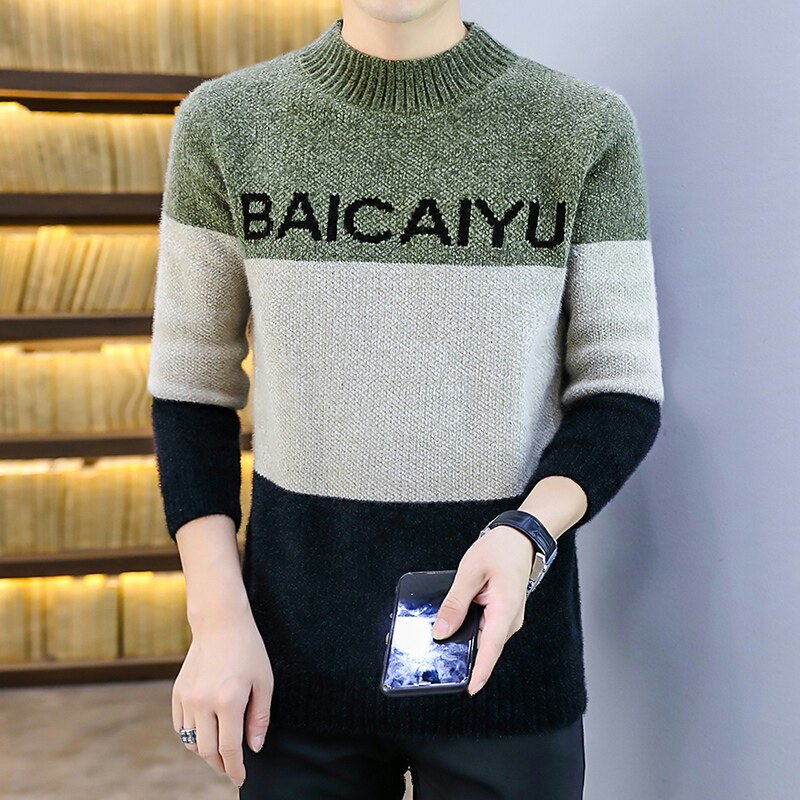 2021男新款秋冬款黄金貂半高领针织衫套头毛衣流行4002-M662图片