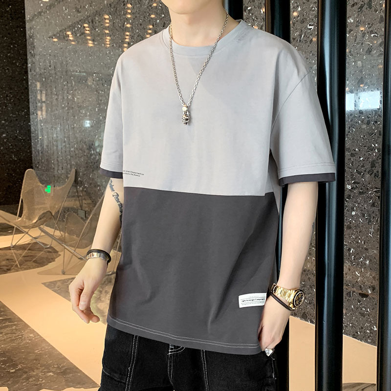 Summer new youth pure cotton 5-sleeve T-shirt with fashionable men's color contrast