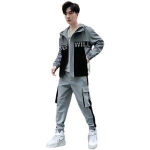 2021秋季新款套装男外套ins潮撞色拼接连帽运动工装4002-332图片