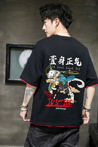 21男士100%纯棉短袖T恤潮风青少年宽松假两件圆领4002-T801图片