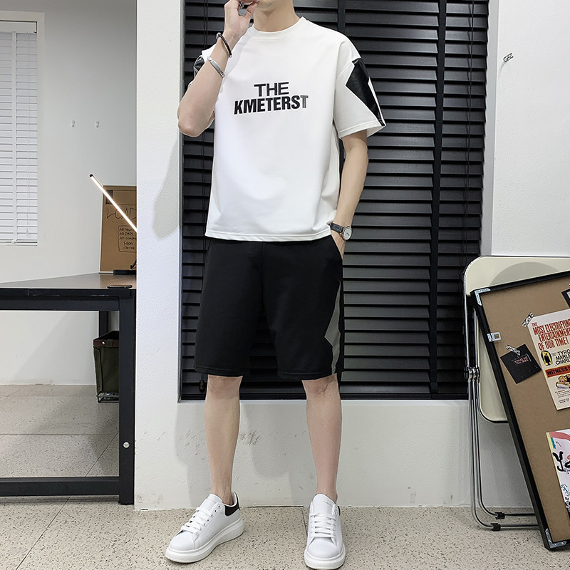 2021新款跑量男士短袖套装T恤休闲时尚印花青少年4002-3503,男装休闲套装,星座1018