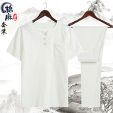2021男跑量款风夏季薄款棉麻盘扣复古短袖套装4002-788，男装套装，星座1018