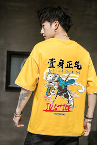 2021男100%纯棉短袖T恤潮风青少年宽松假两件圆领4002-T801图片