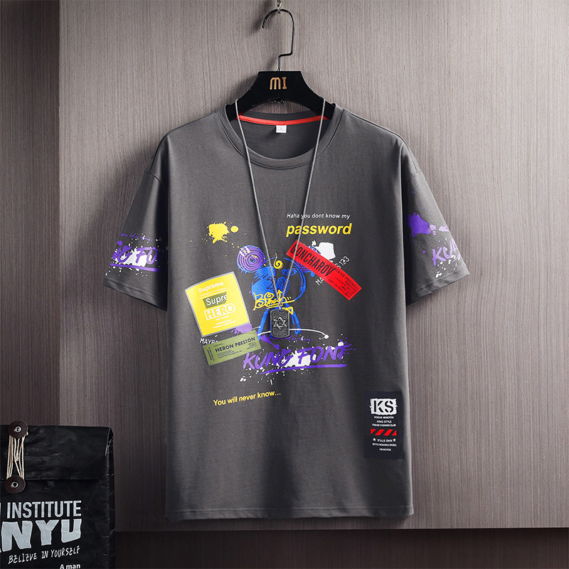 夏季新款男士純棉短袖恤時尚印花學生短袖