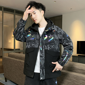 连帽男士2021秋季ins潮炫彩拼接高品质夹克户外服4002-J555图片