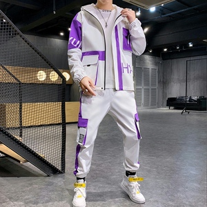 2021青少年开衫男士运动潮流休闲宽松连帽工装套装4002-0808图片