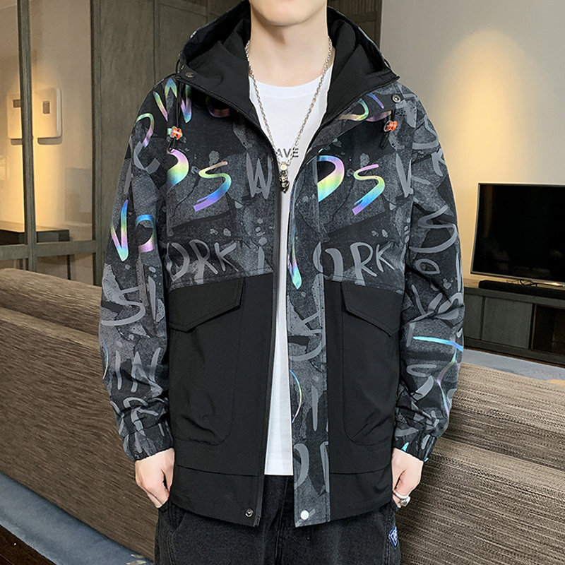 连帽男士2021秋季ins潮炫彩拼接高品质夹克户外服4002-J555图片