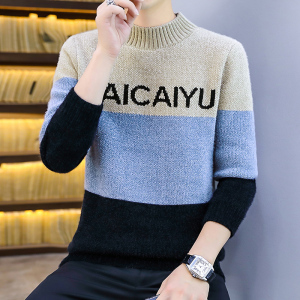 2021男新款秋冬款黄金貂半高领针织衫套头毛衣流行4002-M662图片