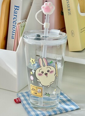 chiikawa吉伊卡哇乌萨奇玻璃水杯子大容量吸管杯可爱萌实用有创意