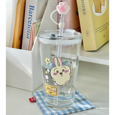 chiikawa吉伊卡哇乌萨奇玻璃水杯子大容量吸管杯可爱萌实用有创意