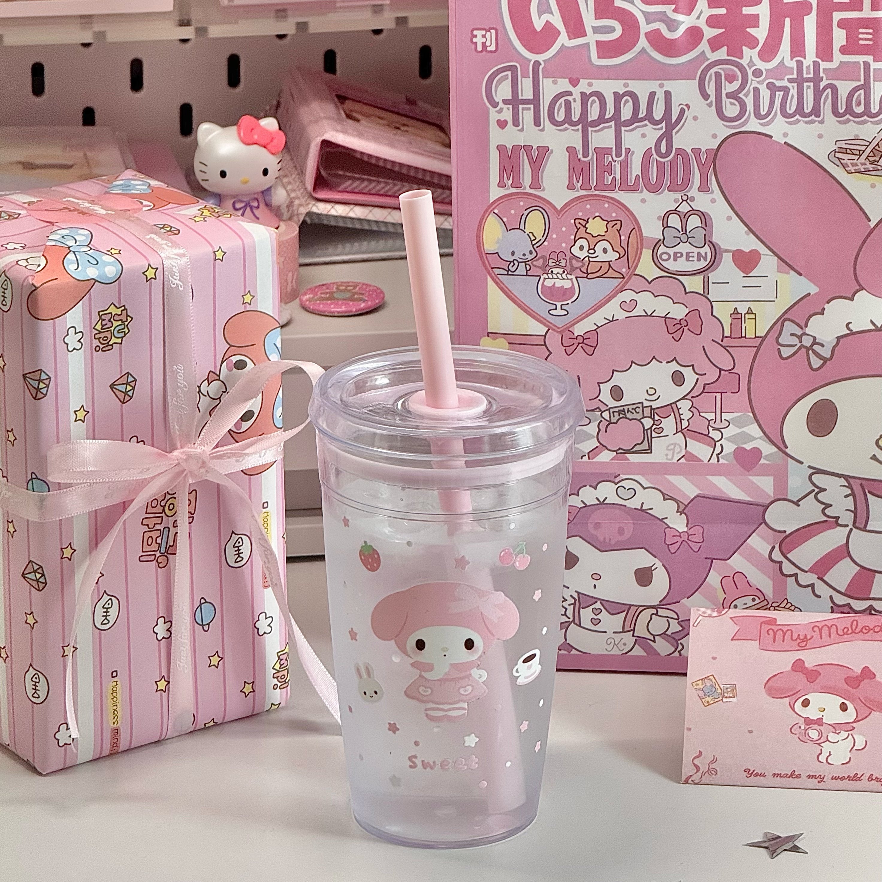 新款生日礼物美乐蒂吸管塑料水杯子送女生闺蜜同学可爱少女心实用