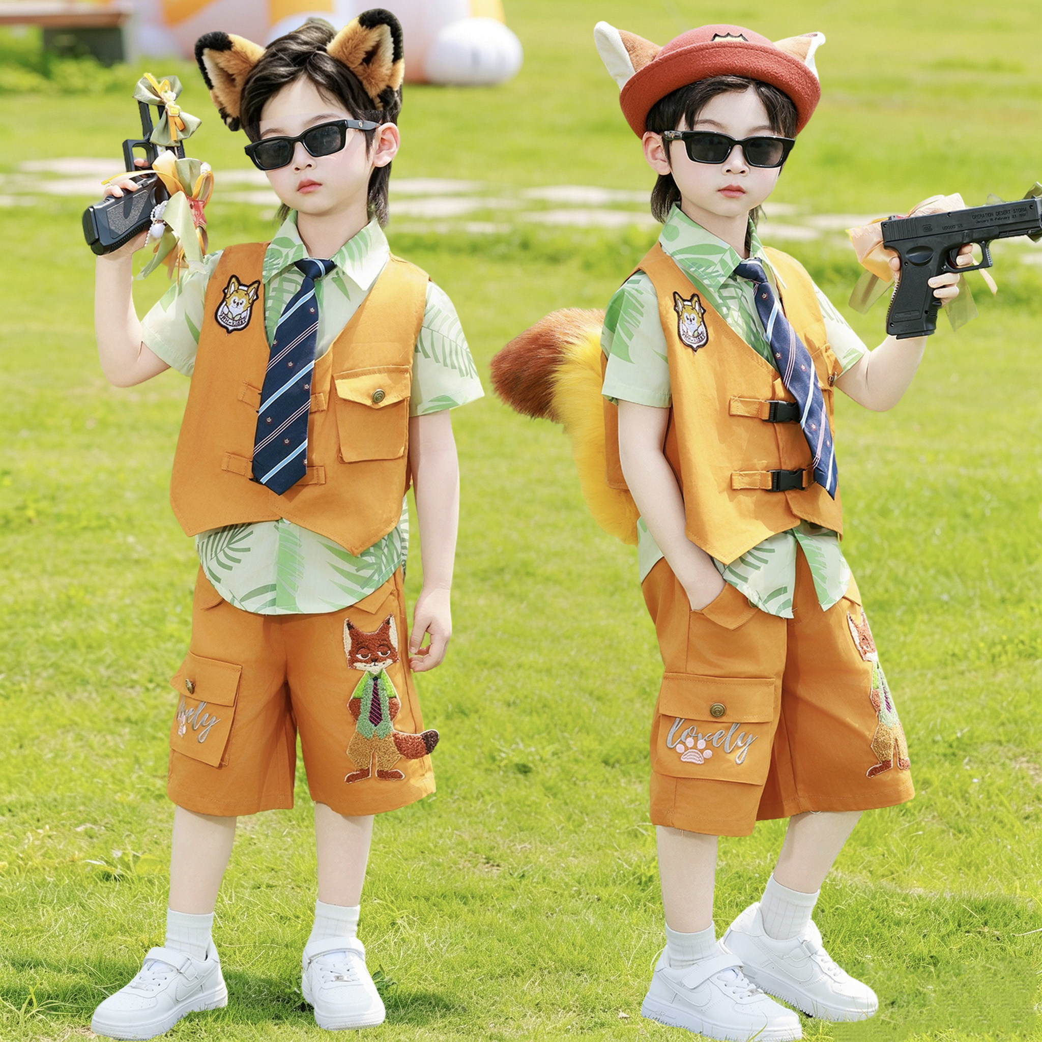 儿童疯狂动物城尼克狐狸cos服男童马甲三件套六一演出服工装套装