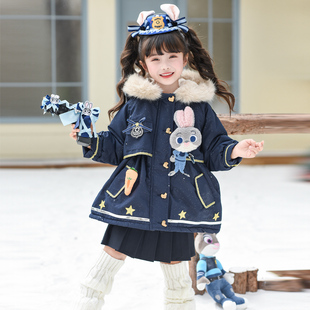 朱迪兔子警官cos服装宝宝中长款棉服女童加厚外套儿童兔毛派克服