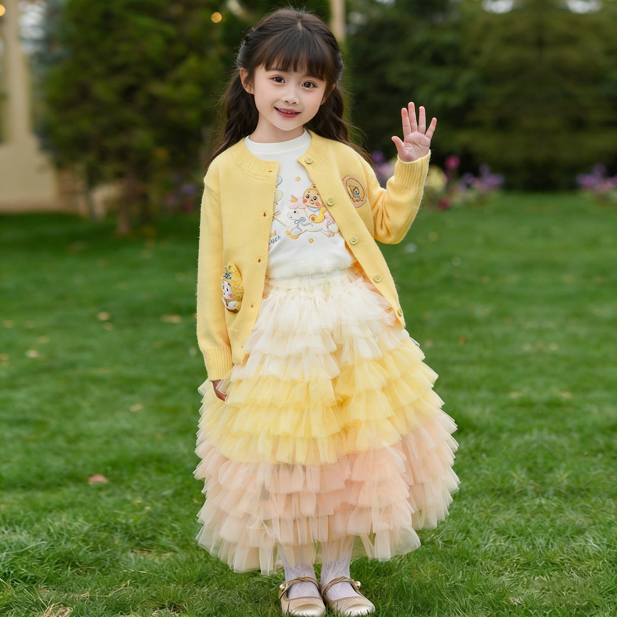 女童生日礼服儿童渐变网纱蓬蓬蛋糕裙针织开衫半身裙子女孩公主裙