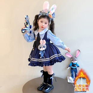 女童兔子警官朱迪cos服女孩洛丽塔公主生日礼服迪士尼加绒连衣裙