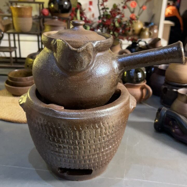 整套围炉煮茶柴烧煮茶壶侧把壶落灰火痕纯陶泥无添加炭炉子加罐子