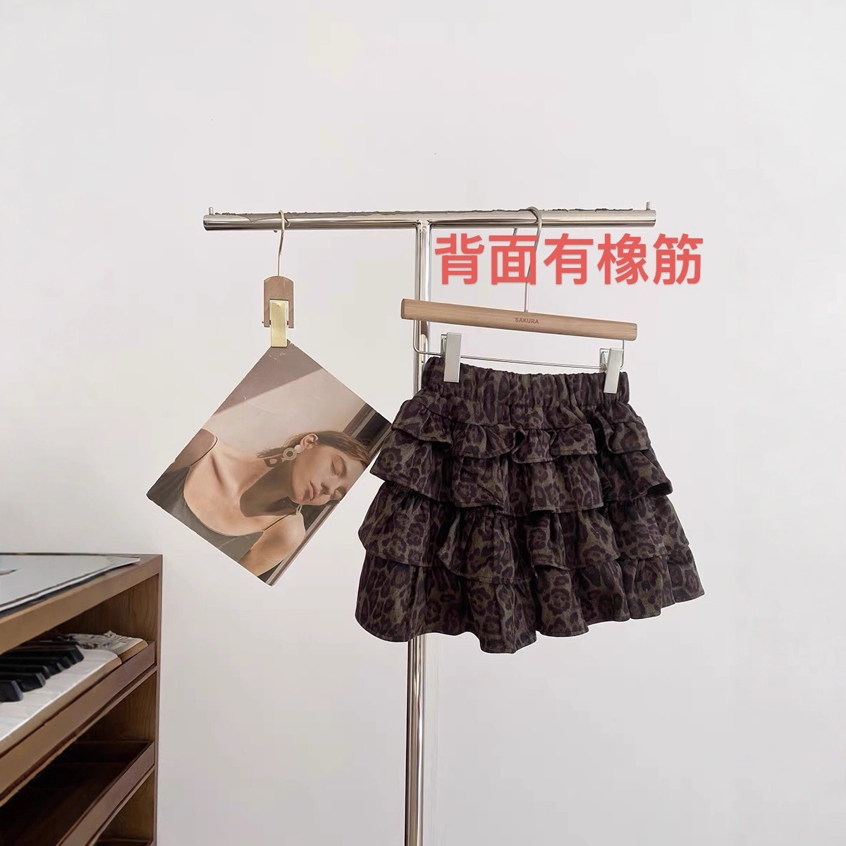 女童加厚豹纹百褶裙儿童秋冬荷叶边短裙甜酷女孩防走光蓬蓬蛋糕裙