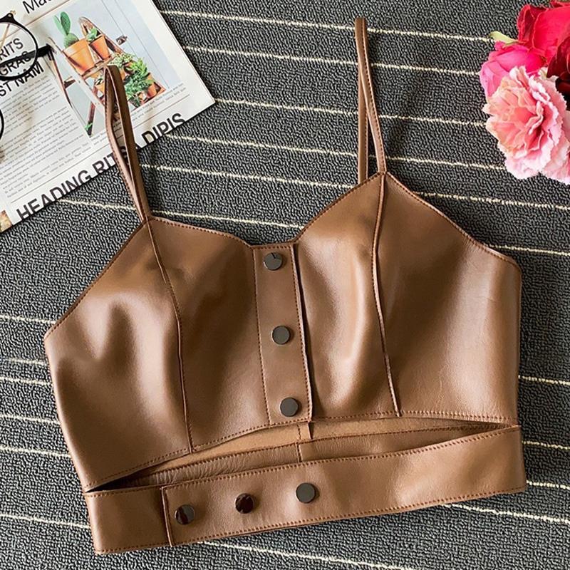 女童复古PU皮吊带背心儿童外穿单排扣马甲宝宝假两件铆钉短款上衣