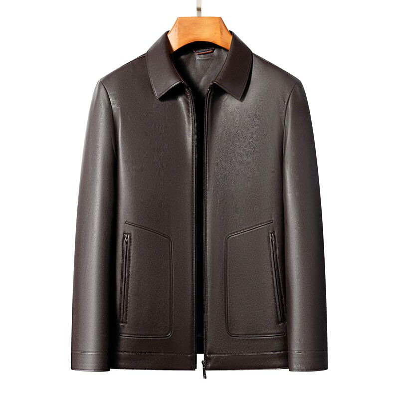 皮夹克男海宁短款棕色翻领宽松软山羊皮中年男士爸爸真皮皮衣外套