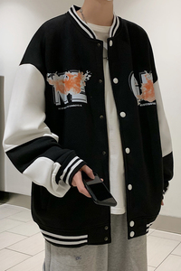 B266-WY-216-P65 22春 原创设计情侣休闲外套宽松潮流棒球服卫衣图片