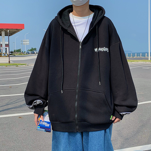 B266-WY-209-P55 21秋 原创港风宽松外套连帽开衫卫衣图片