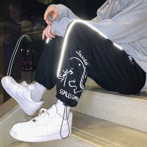 402-5-AK-002-P55 21秋运动裤潮牌宽松ins高街反光条休闲抽绳裤图片