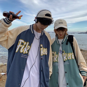 402-5-WY-202-P65 22春潮字母刺绣印花宽松vibe棒球服情侣外套图片