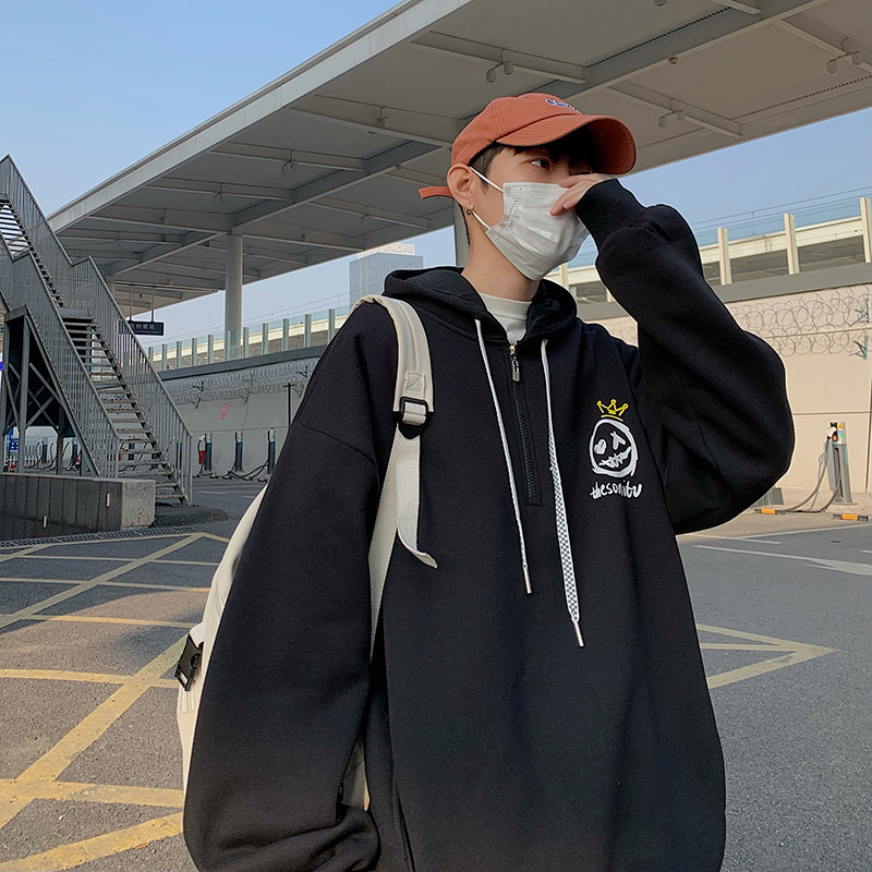 B266-WY-218-P50 22春 原创设计宽松港风休闲拉链连帽卫衣图片