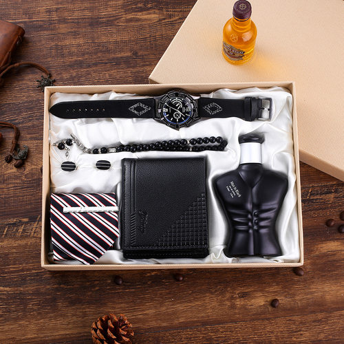 High quality gift seven piece Wallet + Watch + belt