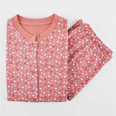 妈妈装 长袖 宽松大码 系扣圆领上衣裤 纯棉开衫 子套装 女秋衣新款