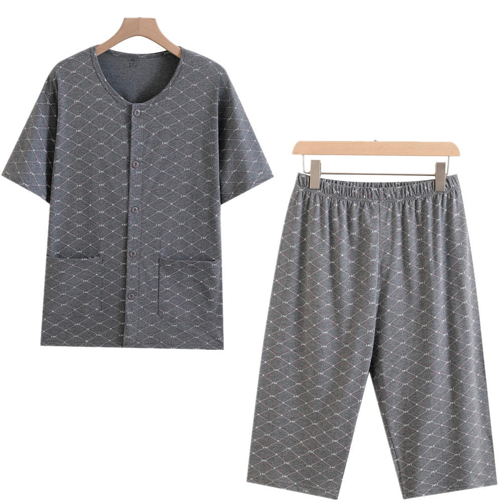 纯棉爸爸睡衣睡裤宽松夏天薄款家居服男士新款短袖短裤长裤套装