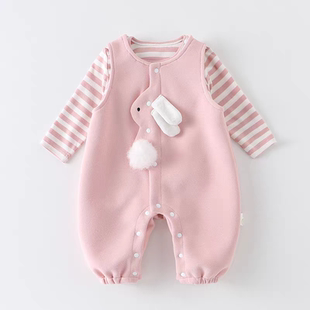 婴儿衣服秋装小月龄连体衣女宝宝超萌洋气背带裤套装春秋外出爬服