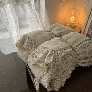 铃兰吟 A类法式棉麻夏被刺绣花边空调被可机洗汉麻夏凉被四件套