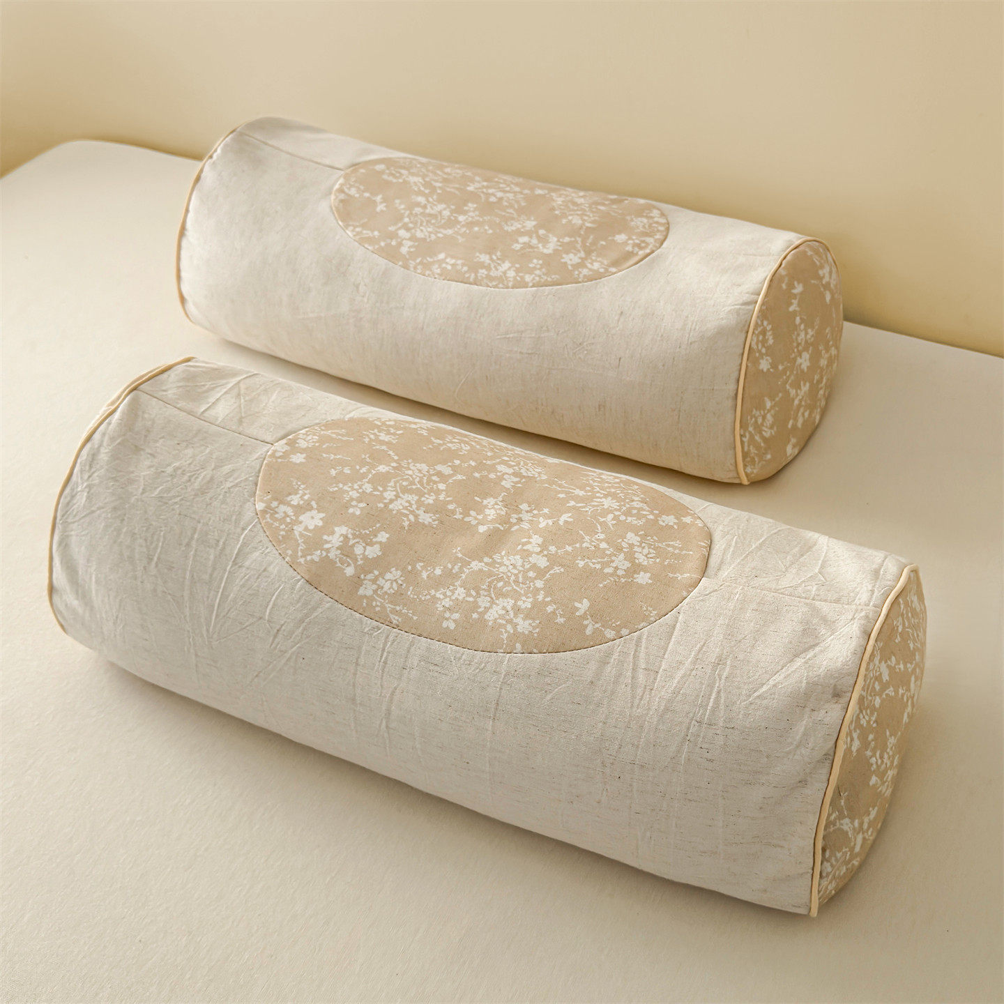 A类棉麻古朴圆柱荞麦枕保健枕护颈枕亚麻枕头单人枕芯透气苦荞枕