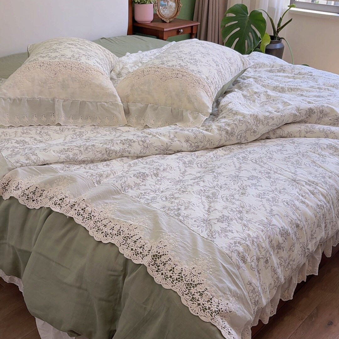法式公主风双层纱纯棉四件套全棉碎花被套床单蕾丝花边卧室床品,床上用品,床品套件/四件套/多件套,淘宝优惠券,粉丝福利购,淘宝优惠卷