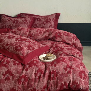 高品质红色结婚四件套全棉床单被套女方陪嫁婚庆年轻人婚房床品