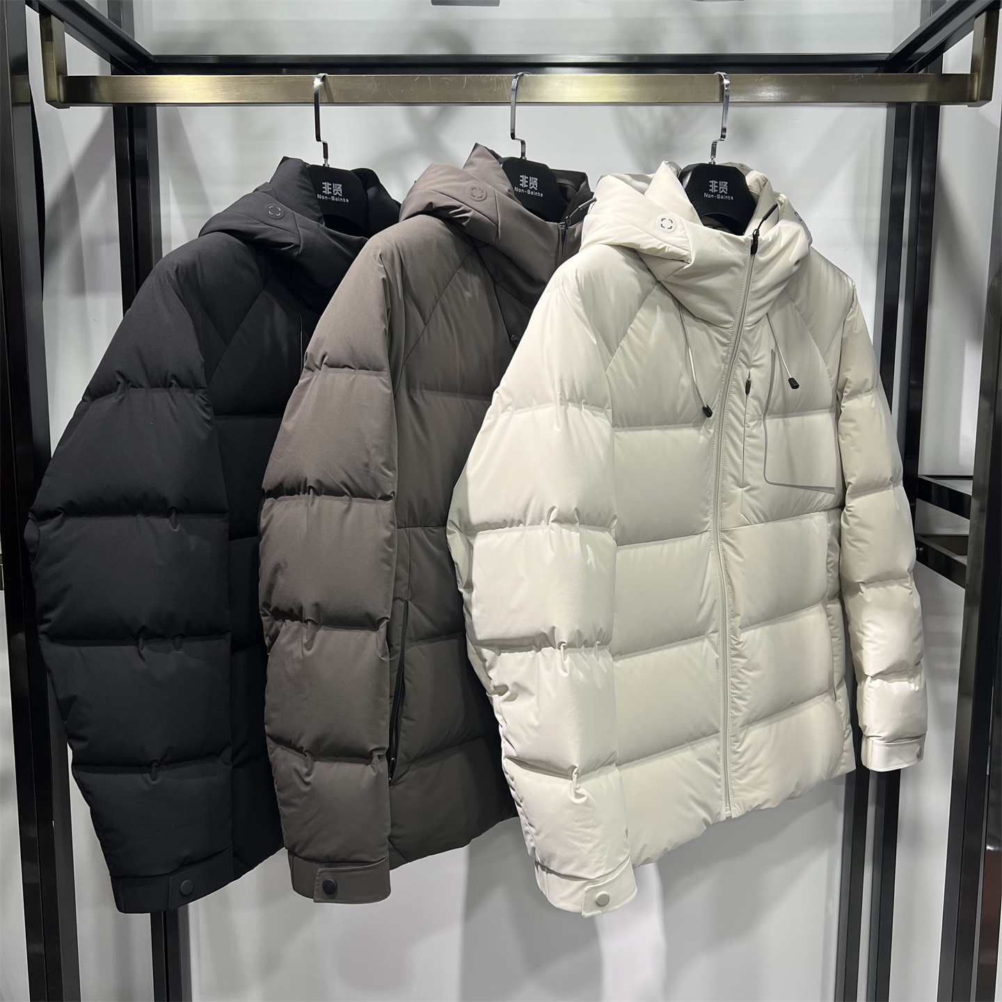 非贤厚款双层直冲鸭绒服男士冬季羽绒服连帽款子内胆中长款保暖