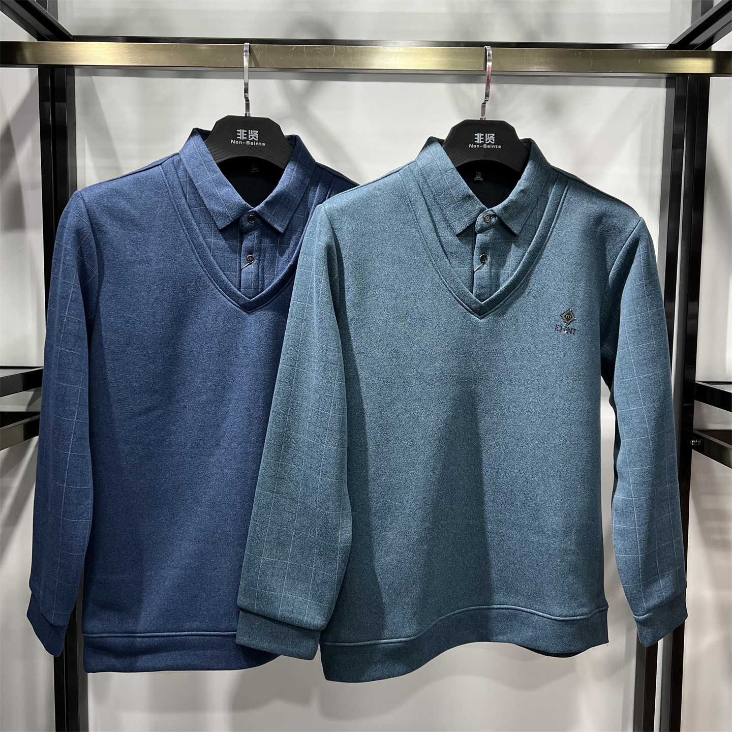 假两件男毛衫中老年衬衫领