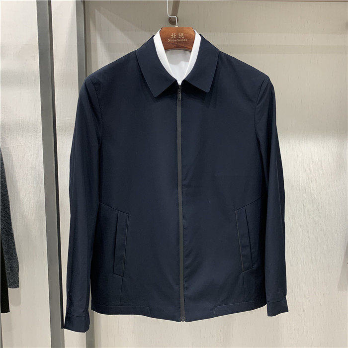 非贤特价款男士商务夹克春秋单款深蓝色翻领中老年外套上衣爸爸款
