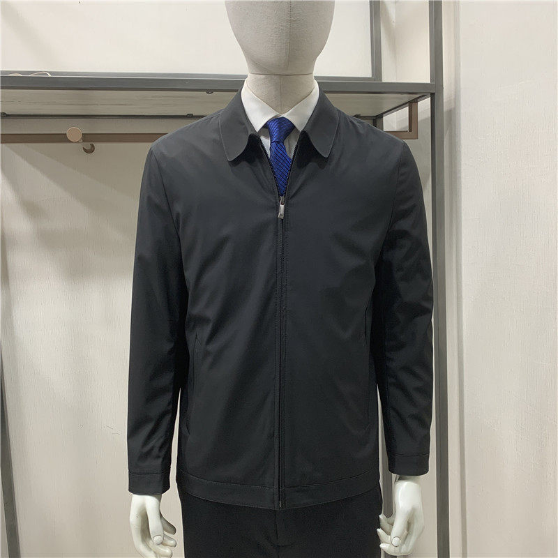 21年特价秋季新款黑蓝两色商务翻领夹克男装中老年爸爸款纯色外套