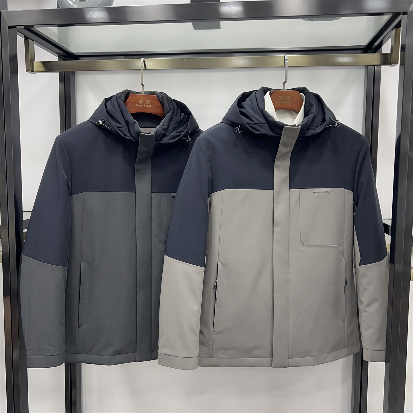 深灰色可脱卸帽内胆防风青年羽绒