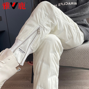 雅鹿白色羽绒裤女外穿时尚2024秋冬季新款零下40度防寒女士棉裤