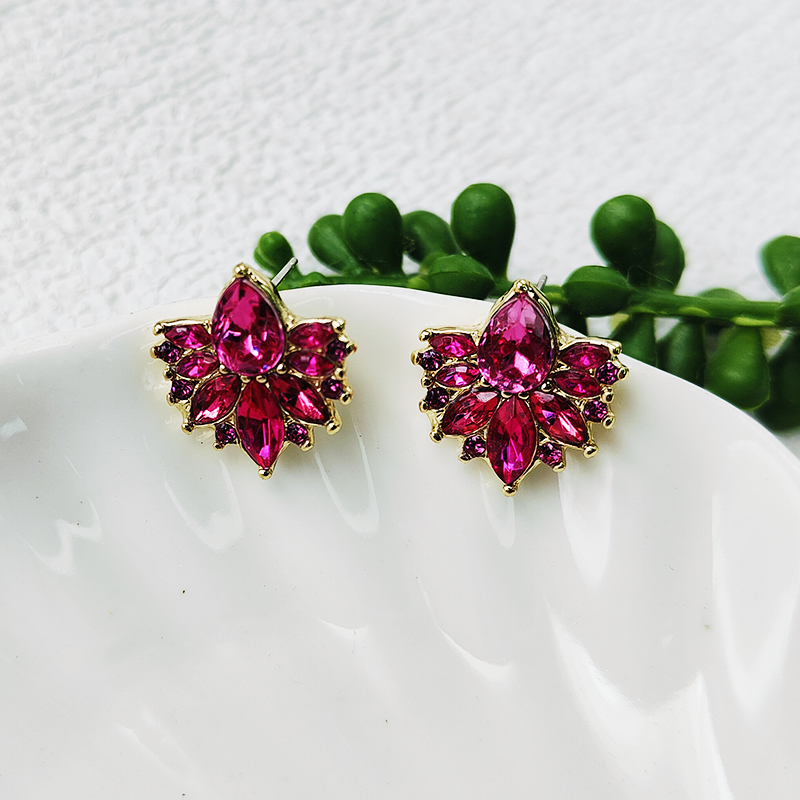 时尚彩钻耳饰合金几何紫色满钻耳环欧美派对耳钉新款C036