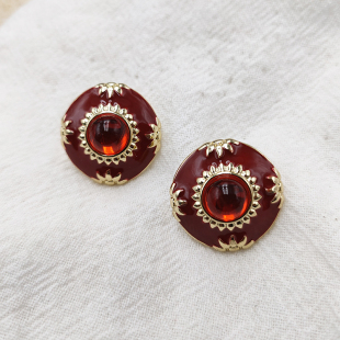 vintage复古红色珐琅小众耳钉银针日常优雅西洋耳环无耳洞B887
