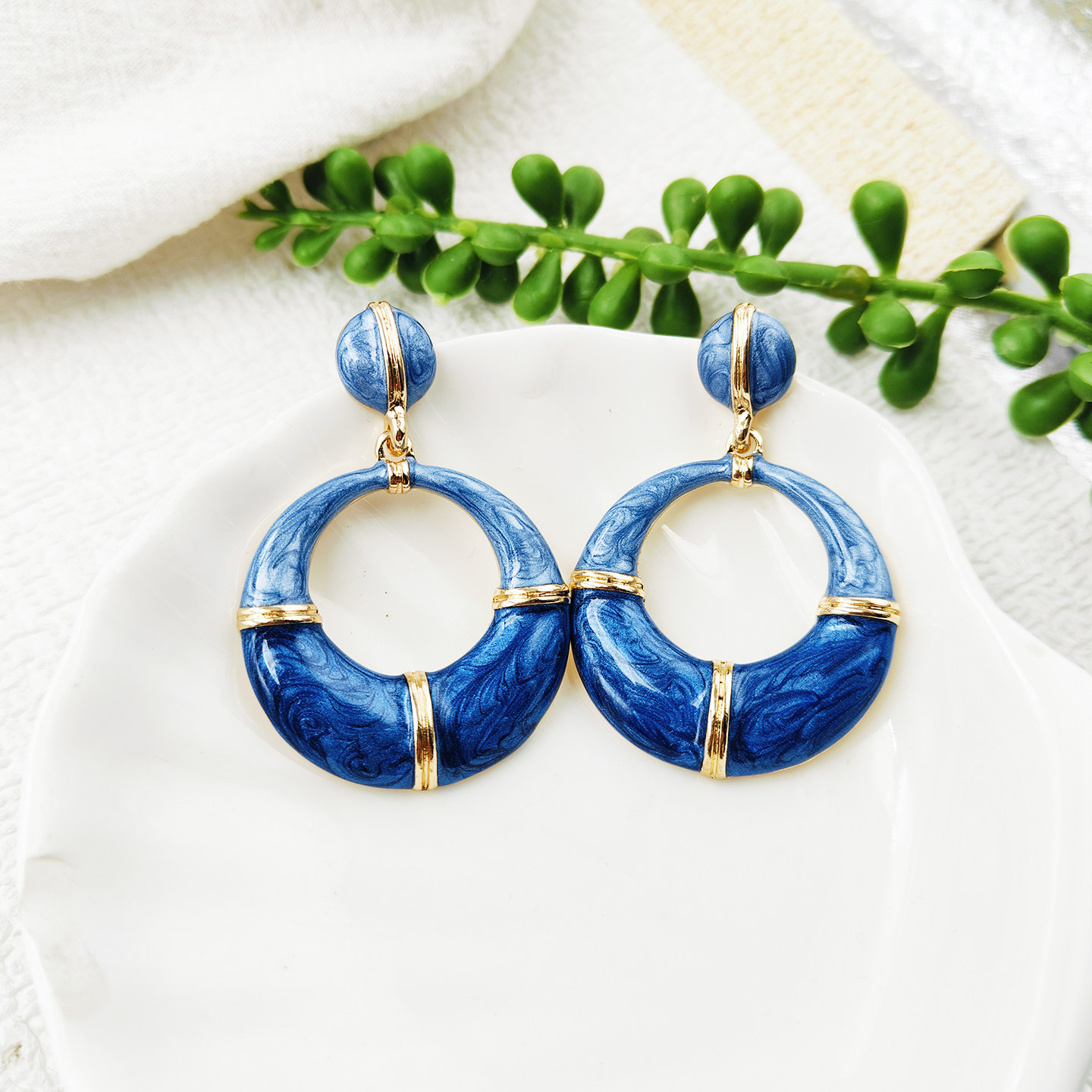 法式复古滴釉珐琅圆形吊坠耳环独特设计感气质耳坠小众耳饰C457