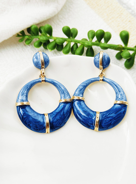 法式复古滴釉珐琅圆形吊坠耳环独特设计感气质耳坠小众耳饰C457