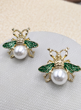 银针蜜蜂圆珍珠耳环 法式复古宫廷风耳钉vintage中古风耳饰B841